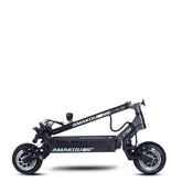 Black folding electric scooter with disc brakes and lightweight frame, futuristic design