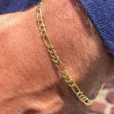 Golds Real 1/20 14K yellow gold Figaro link bracelet 3mm 7 inch unisex solid gold jewelry