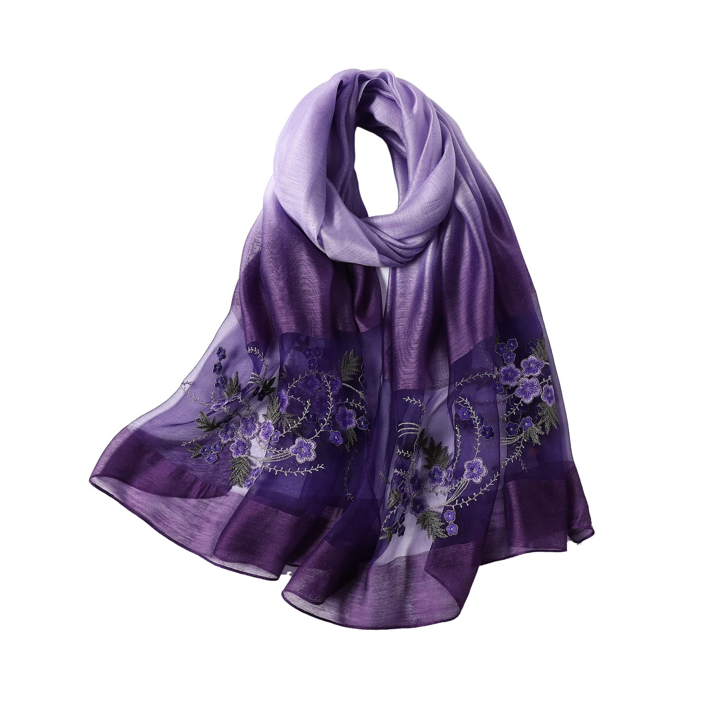 WINCESS.YU Silk Scarf for Women Lightweight Shawls and Wraps for Weddings Fashion Pashmina Shawl Embroidered Scarves (Purple)