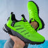Neon green mesh sneakers with chunky black soles and sporty lace-up design, breathable fit