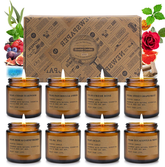 Feibao 8 Pack Candles for Home Scented, Aromatherapy Jar Candle Gifts for Women, Natural Soy Wax Amber Candle Set, Scented Candles Set for Birthday Valentine Mother's Christmas Day Present