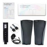Gray mesh air compression leg massager sleeves with control unit and power adapter