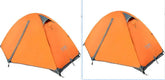 Two orange dome tents with grey accents, made of weather-resistant fabric, set against a white background.