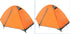 Two orange dome tents with grey accents, made of weather-resistant fabric, set against a white background.