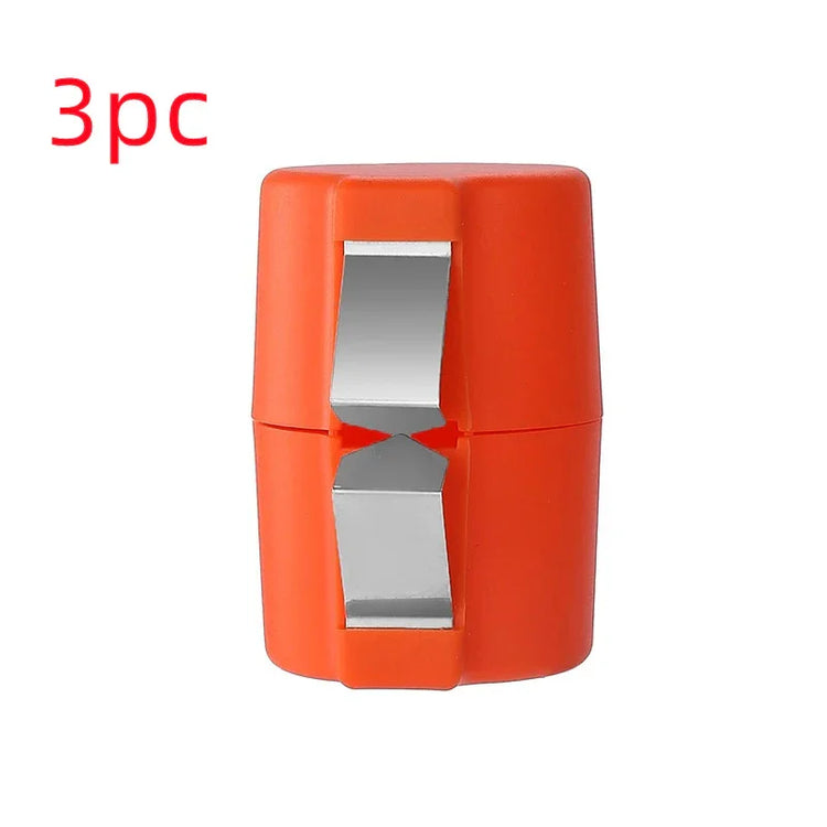 Orange plastic and metal wire connector, compact cylindrical shape, pack of 3