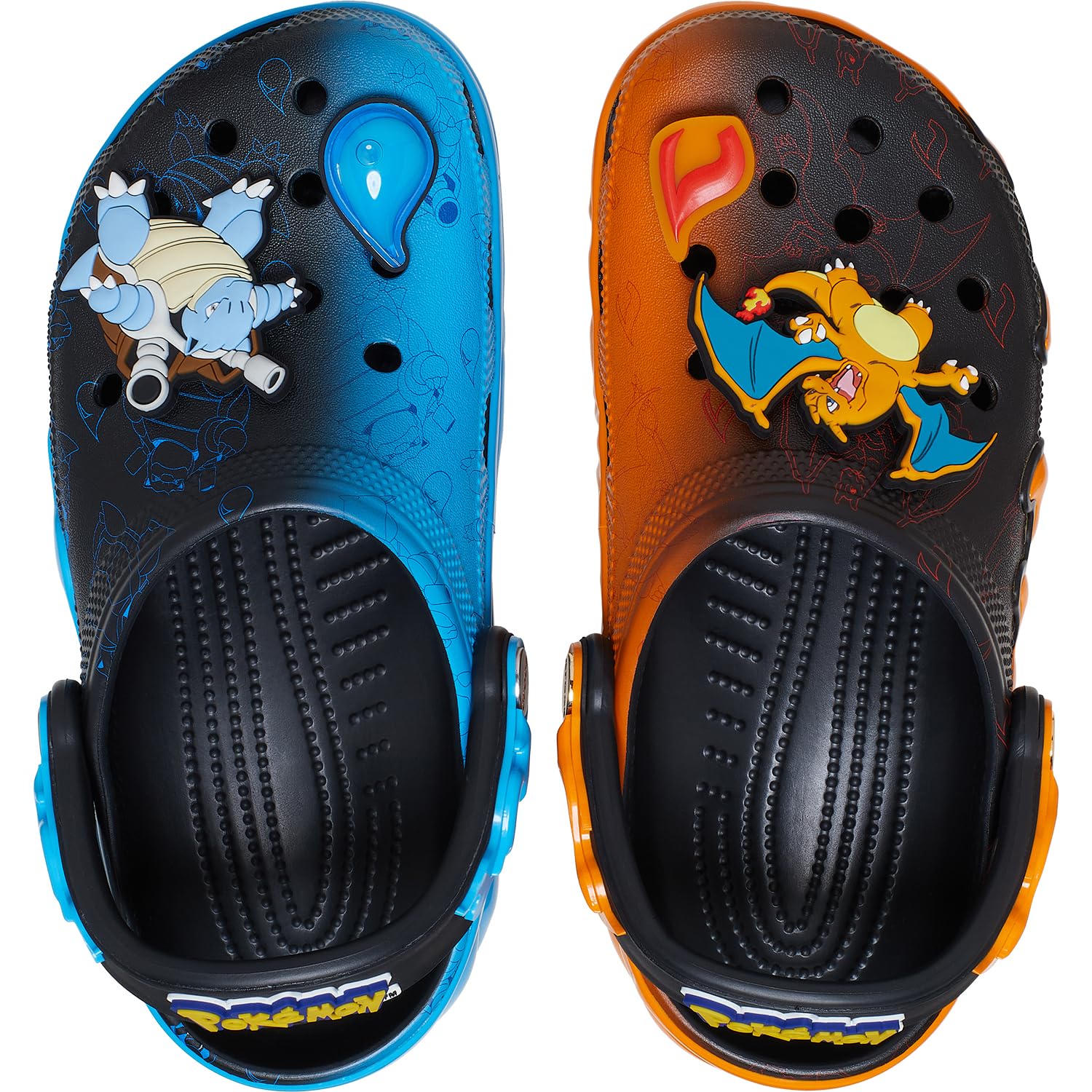 Crocs Unisex-Adult Classic Pokemon Clogs featuring Charizard and Blastoise in blue and orange colors