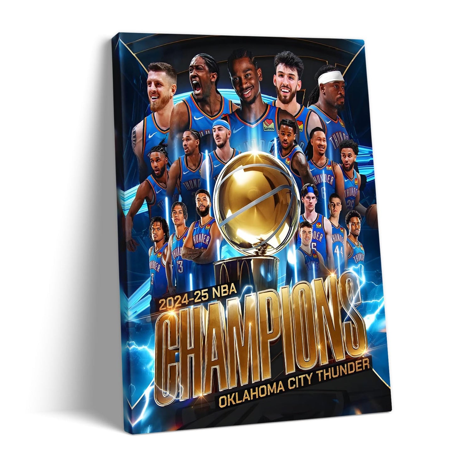 2025 NBA Finals Canvas Wall Art, Oklahoma City Thunder Team Champions Poster Print, Basketball Celebration Framed Artwork for Sports Room, Game Room or Boys Bedroom Wall Display Decor 20x24inch