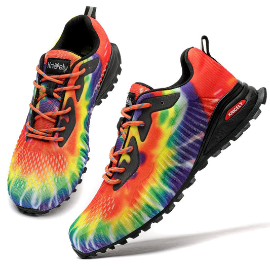 Kricely Men's Trail Running Shoes Fashion Hiking Sneakers for Men Rainbow Colors Tennis Cross Training Shoe Mens Casual Outdoor Walking Footwear Size 11