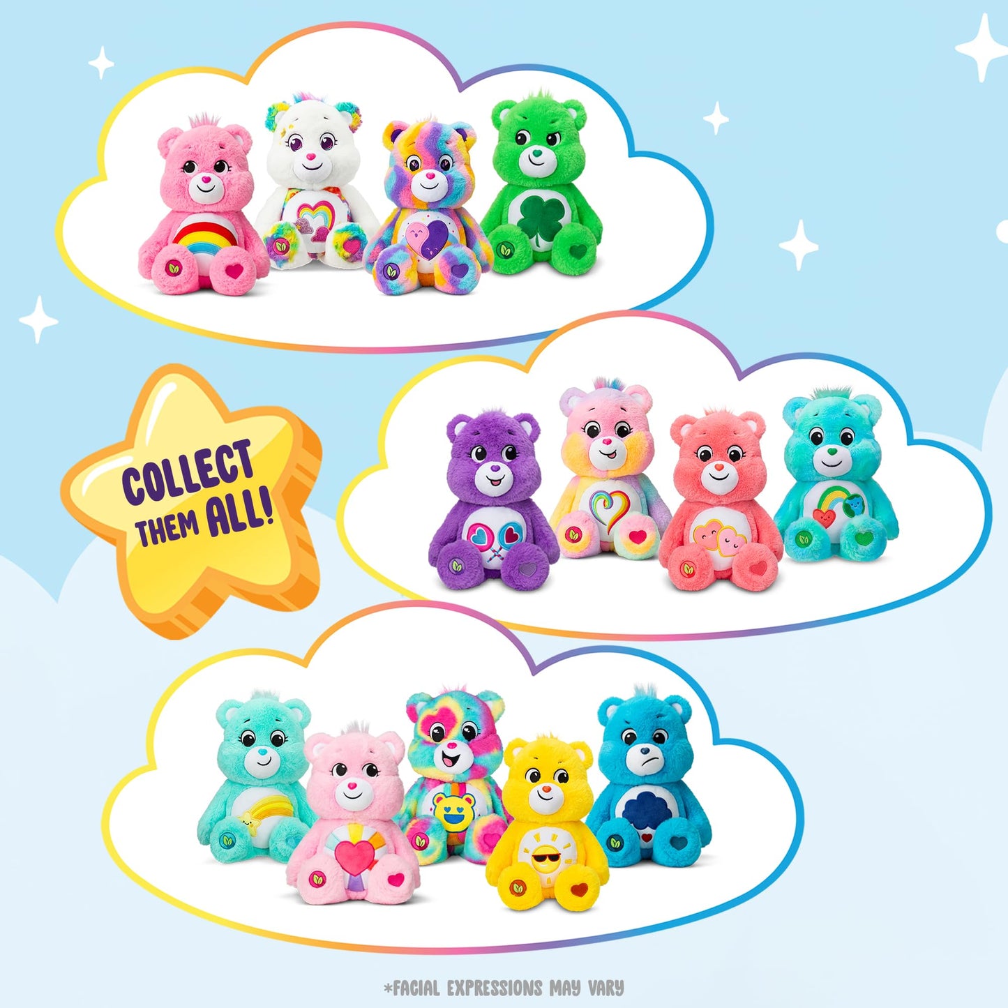 Care Bears 14" Friends Forever Bear Plushie - Tie-Dye Multicolored Made from Recycled Materials! Soft and Huggable! – Good for Girls and Boys,Collectors,Ages 4+