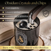 Black scented candle for men with obsidian crystals and teakwood scent for stress relief and grounding