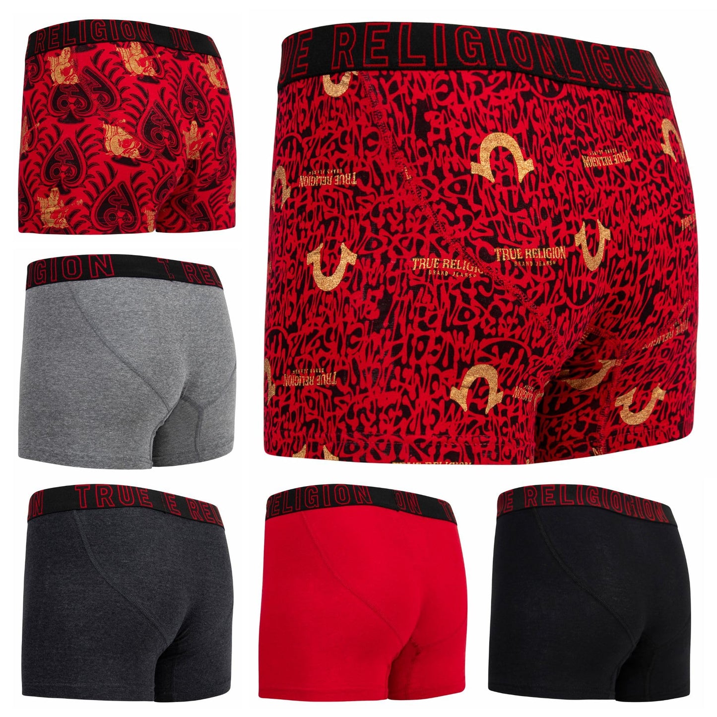 True Religion Mens Boxer Briefs Cotton Stretch Underwear for Men Pack of 6 Red
