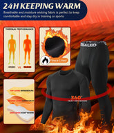 TELALEO 2 Set Mens Thermal Underwear fleece lined base layer for cold winter with moisture wicking and heat retention