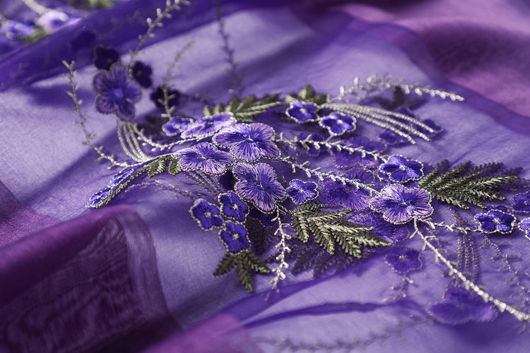 WINCESS.YU purple silk scarf with embroidered floral design lightweight shawl for women
