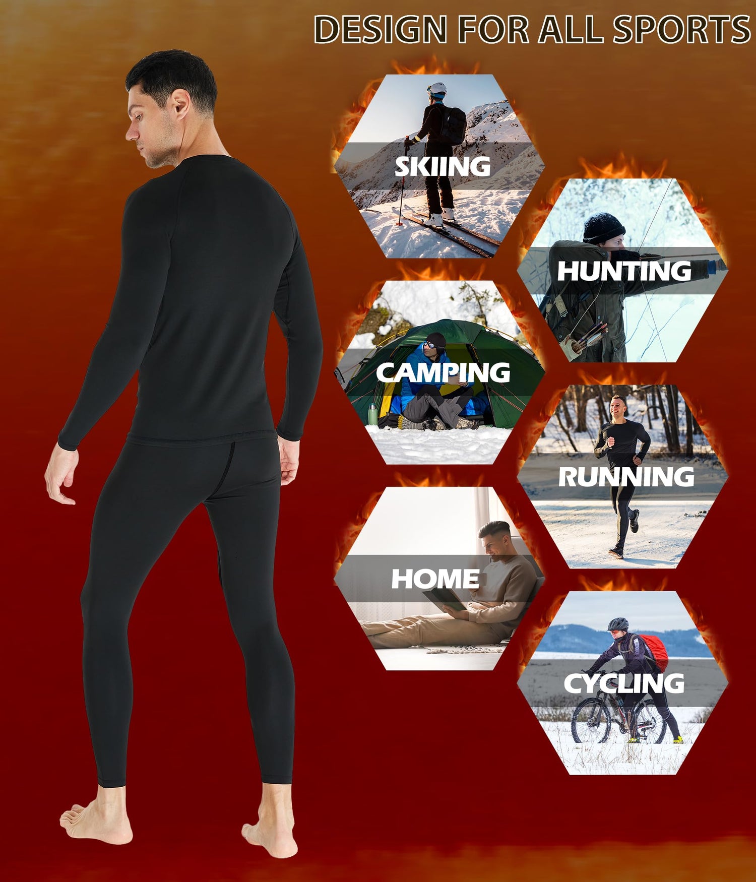 TELALEO 2 Set Mens Thermal Underwear fleece-lined base layer for winter sports and outdoor activities