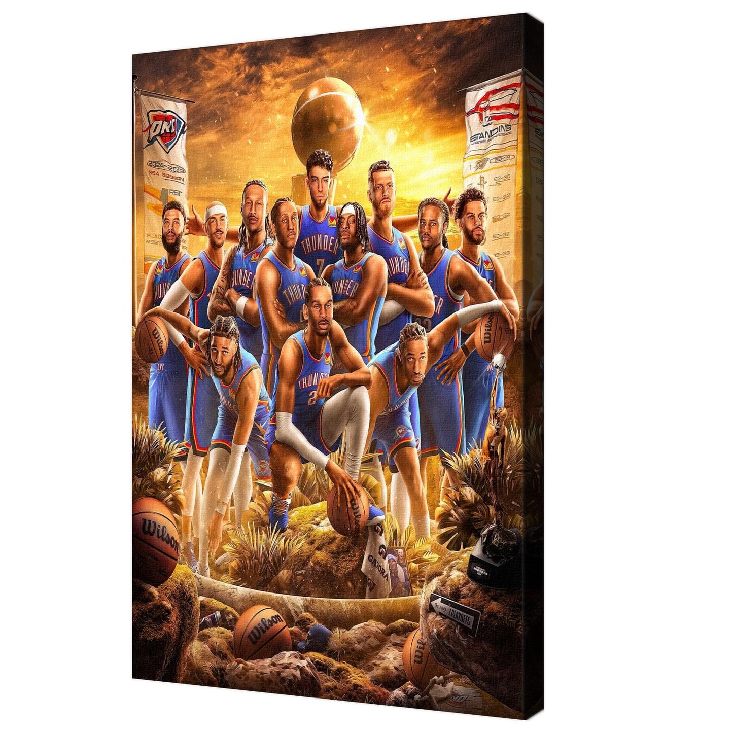 2025 West Champions Basketball Oklahoma Thunder TEAM Poster For Kids Fans Room Bedroom Wall Decor-Alexander Feramed Canvas Art Print Picture For Teen Boy Birthday Gifts