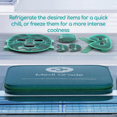 Medi Grade Cooling Ice Face Mask and Eye Pads with ChillGel technology in fridge for quick chill or freeze, packaged in blue Medi Grade bag