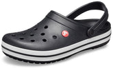 Black Crocs Unisex Crocband Clog with white stripe and ventilation holes
