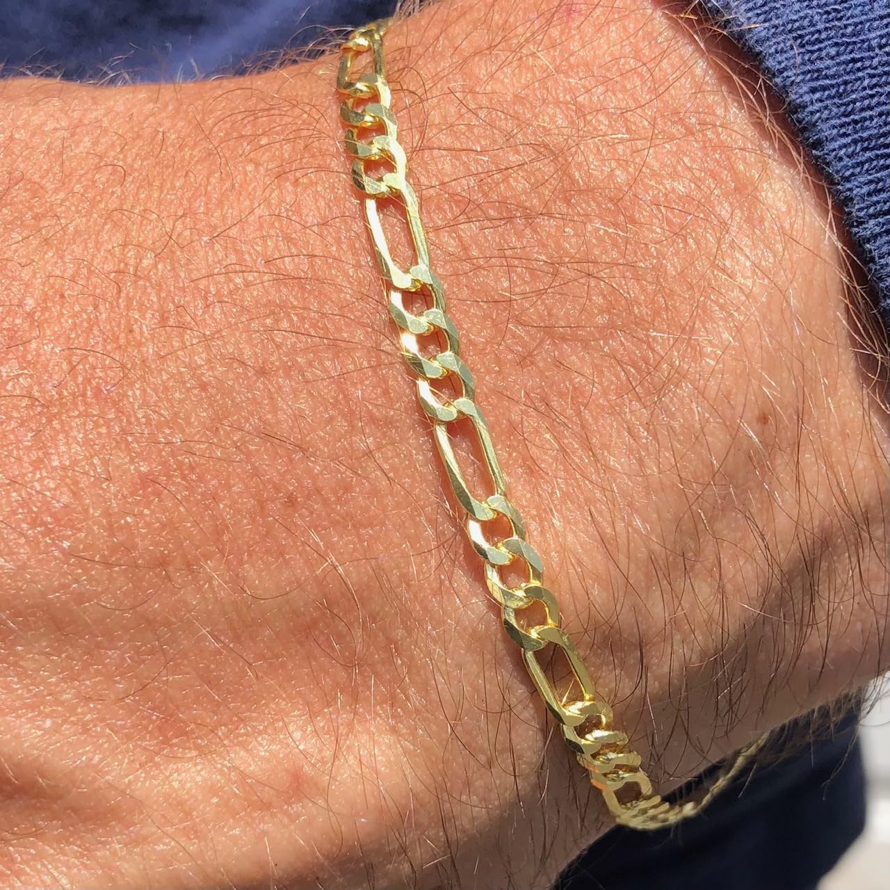 Golds Real Genuine Solid 1/20 14K Yellow Gold Figaro Link Bracelet 3 mm 7 Inch for Men and Women