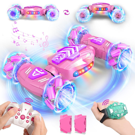 Nicella Gesture Sensing RC Stunt Car, Remote Control Car 360° Rotating 4WD 2.4Ghz RC Cars Transform Hand Controlled Toys with Light & Music, Best Gifts for Girls Age 6-7 8-12