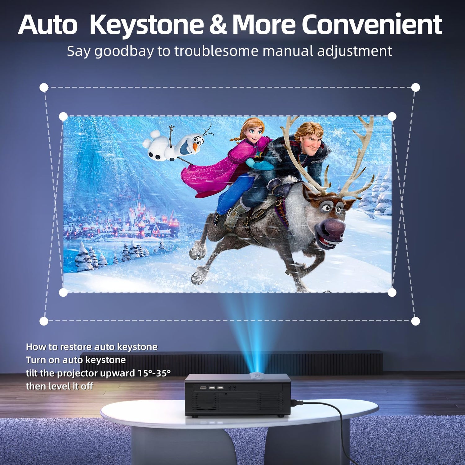 Netflix Licensed Smart Projector FUDONI with auto keystone, native 1080P, 4K support, WiFi 6, Bluetooth, indoor/outdoor use