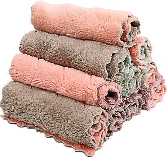 Set of 10 pink and grey microfiber kitchen cloths made of super absorbent coral velvet for quick drying and cleaning tasks