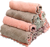 Set of 10 pink and grey super absorbent microfiber kitchen cloths made of coral velvet for cleaning and drying.