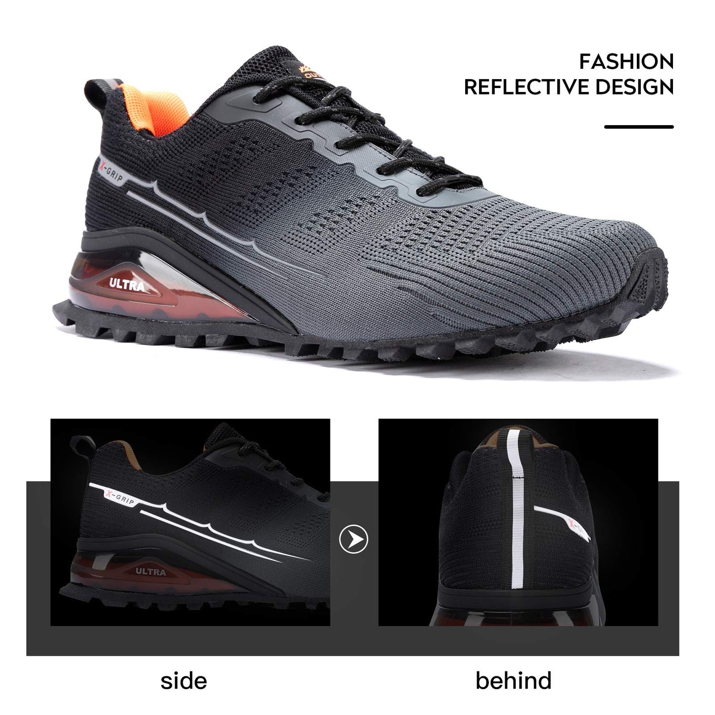 Kricely Men's Trail Running Shoes Fashion Hiking Sneakers for Men Tennis Cross Training Shoe Gray Non-Slip Walking Footwear Size 11