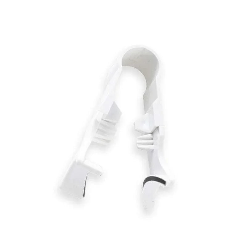 White plastic clip tool with curved ends, minimalist design, isolated on white background