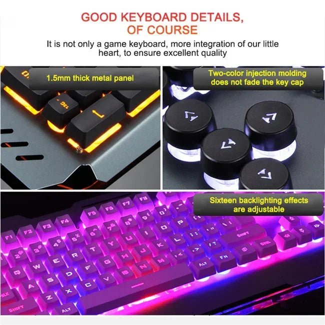 Futuristic gaming keyboard with RGB backlighting, metal panel, and raised keycaps