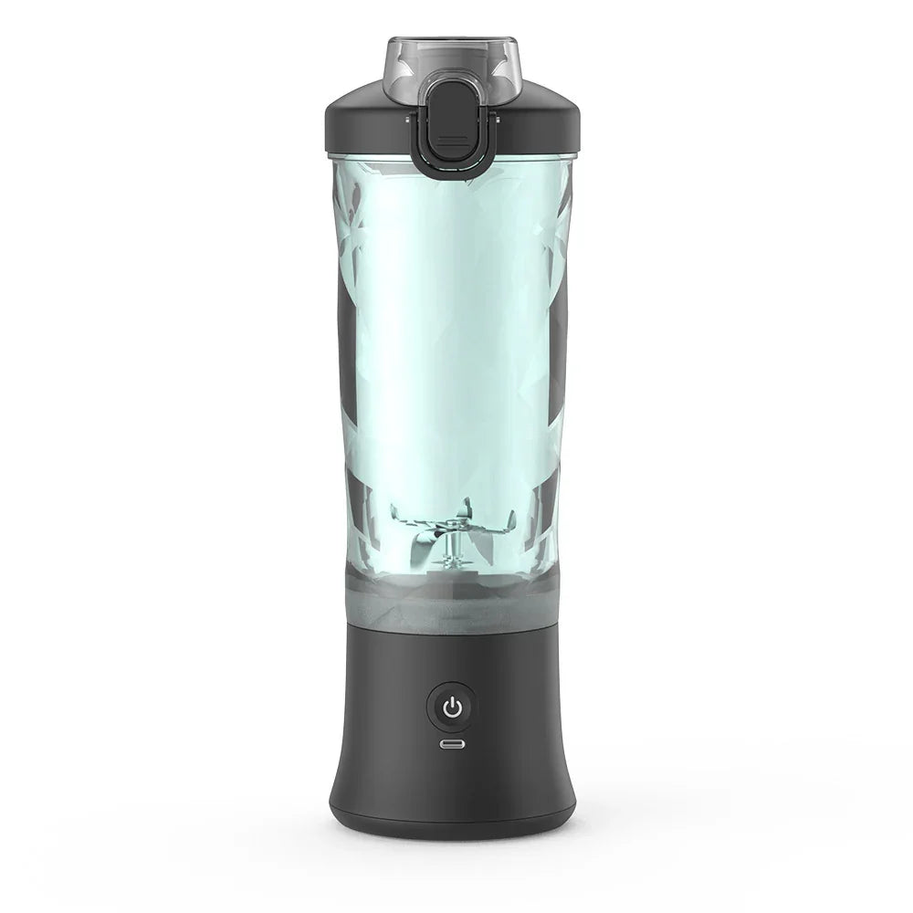 Black and clear portable electric blender with button control, transparent plastic jar, modern design