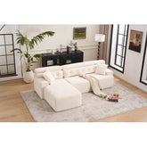 Modern cream sectional sofa with plush cushions and soft fabric, chaise lounge design, in contemporary living room