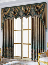Elegant brown and green velvet drape curtains with embroidered valance and classic fit