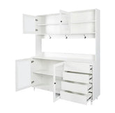 Modern white storage cabinet with shelves, drawers, and open compartments, minimalist design