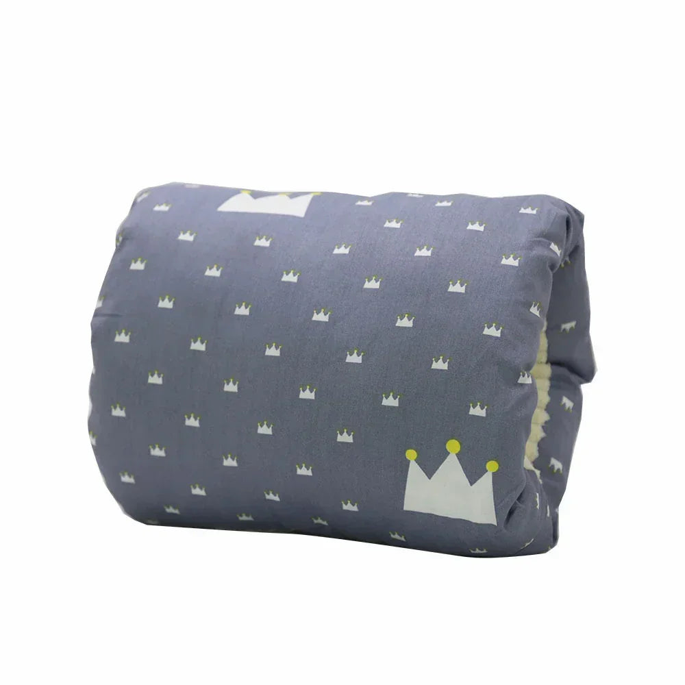 Soft grey cotton quilt with white crown print, lightweight and plush bedding