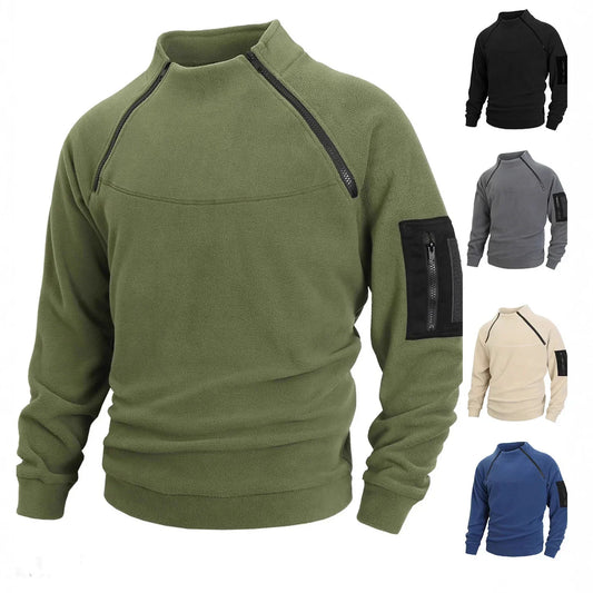 Fleece pullover in multiple colors with zippered pockets and relaxed streetwear fit