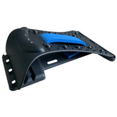 Black and blue adjustable back stretcher with textured massage points, ergonomic design