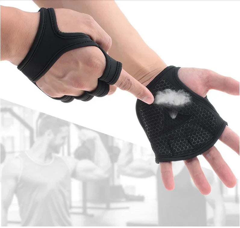Breathable black workout gloves with honeycomb grip design and snug finger fit