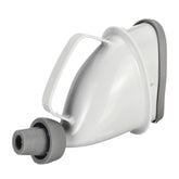 Gray and white plastic nozzle attachment with ergonomic handle and rubber seal