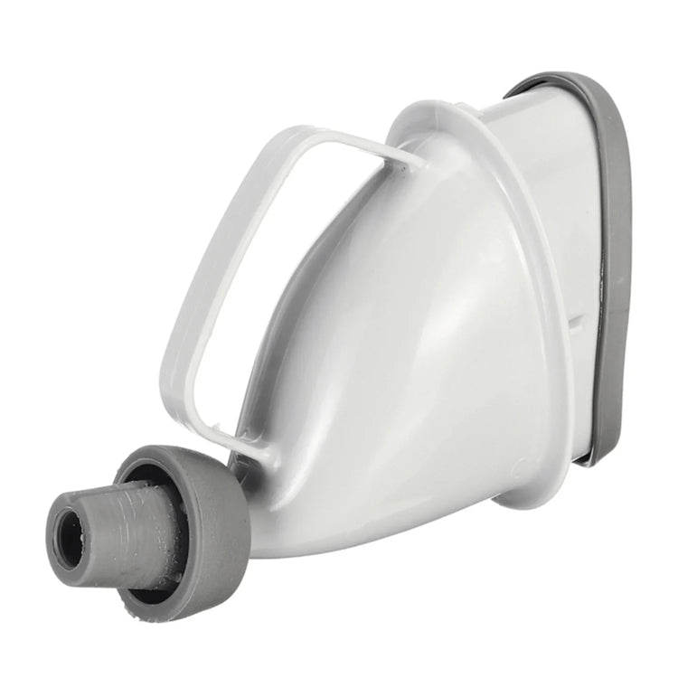 Gray and white plastic nozzle attachment with ergonomic handle and rubber seal
