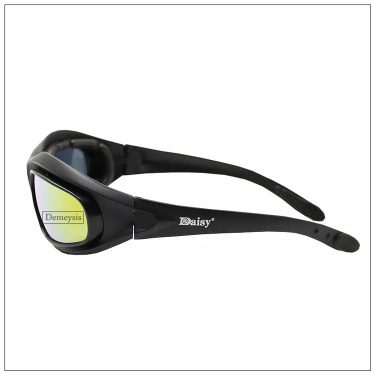 Futuristic black wraparound sunglasses with mirrored yellow-tint lenses, sporty fit