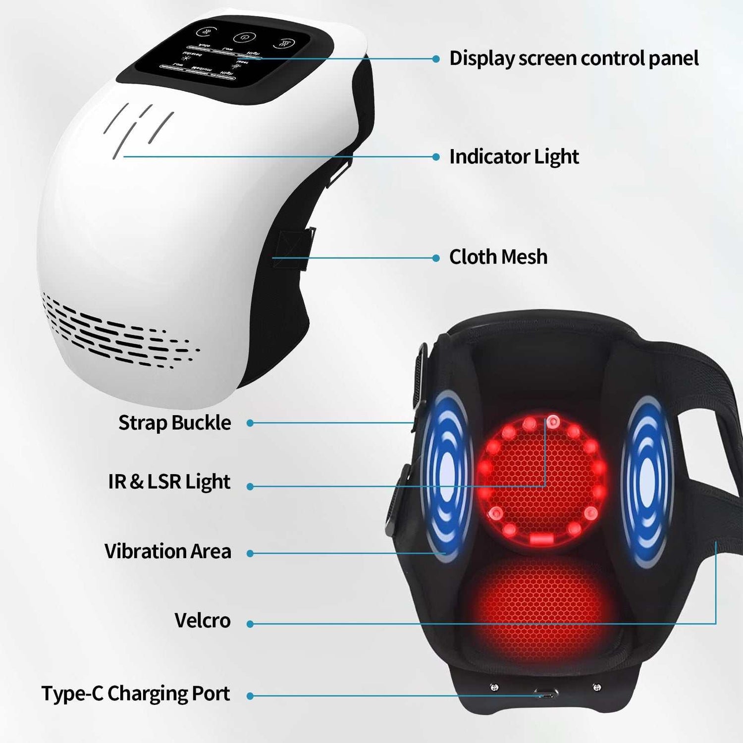 White and black tech wearable with mesh fabric, ergonomic fit, LED display, and adjustable straps