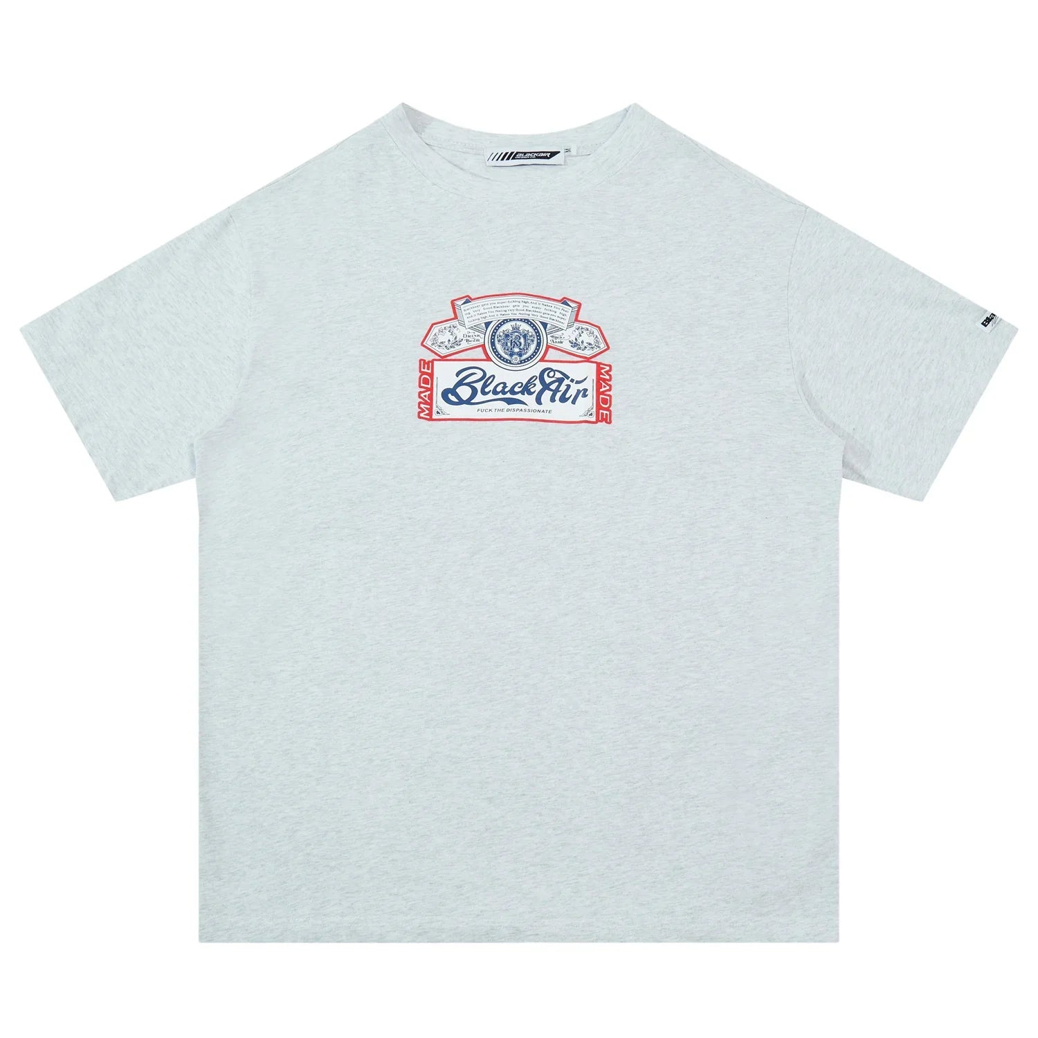 Light grey oversized t-shirt with short sleeves and graphic print on chest, casual streetwear style.