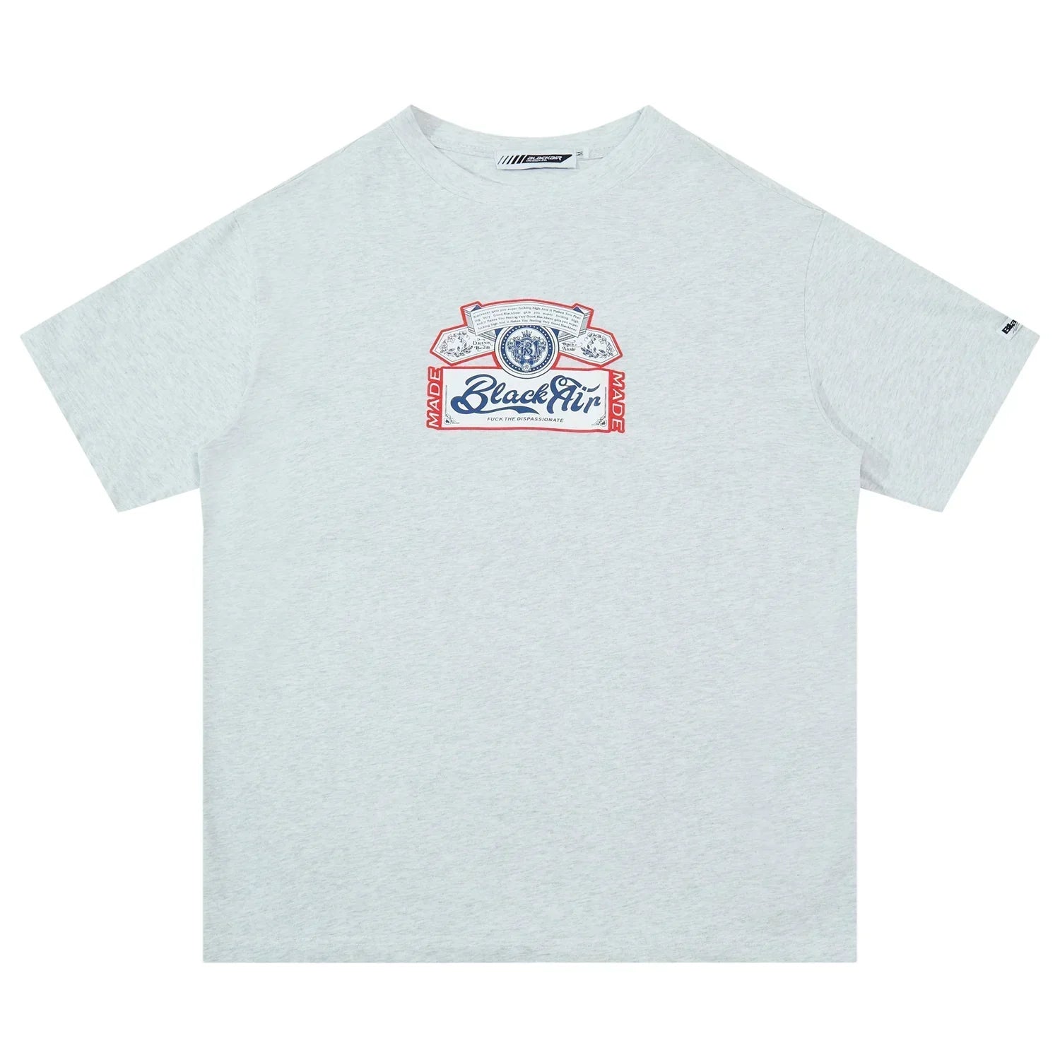 Light grey oversized t-shirt with short sleeves and graphic print on chest, casual streetwear style.