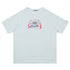 Light grey oversized t-shirt with short sleeves and graphic print on chest, casual streetwear style.