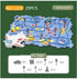 Colorful puzzle mat with space-themed design, includes toy airplane, traffic signs, and cones.