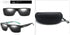 Black rectangular sunglasses with reflective lenses, camouflage accent arms, and hardshell case