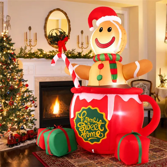 7ft Inflatable Gingerbread Man with LED Lights - Outdoor Christmas Decoration