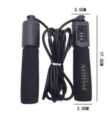 Black jump rope with soft foam handles, digital counter, and measurement indicators