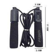 Black jump rope with soft foam handles, digital counter, and measurement indicators