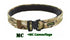 Tactical belt in green and brown camouflage pattern with quick-release buckle
